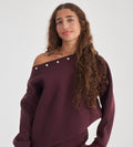 Studded burgundy off-shoulder sweater